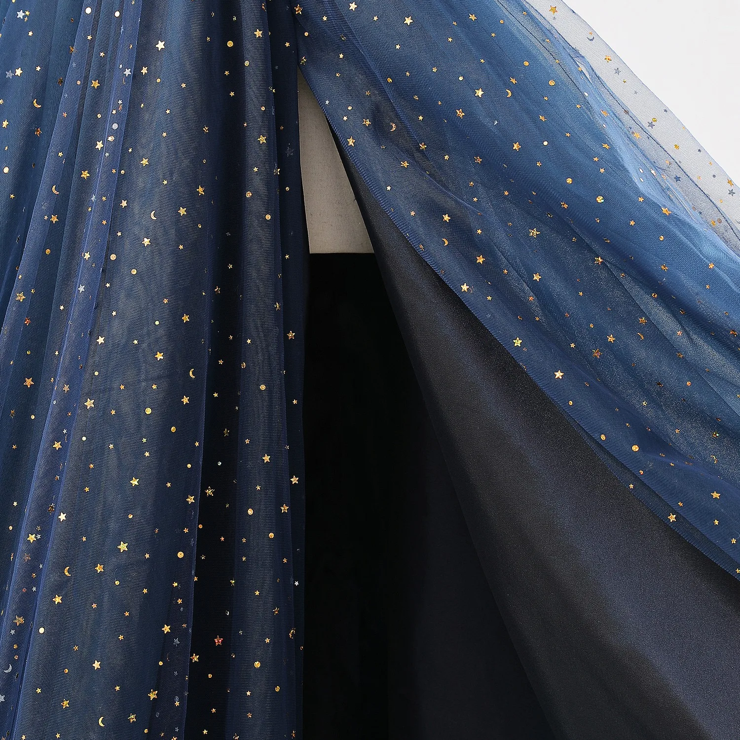 Glamorous Navy Blue Star Moon Prom Dresses 2025 Split Front Sweet 16  Homecoming Ruffle Tulle Formal Dresses Crossed Straps Floor Length Long