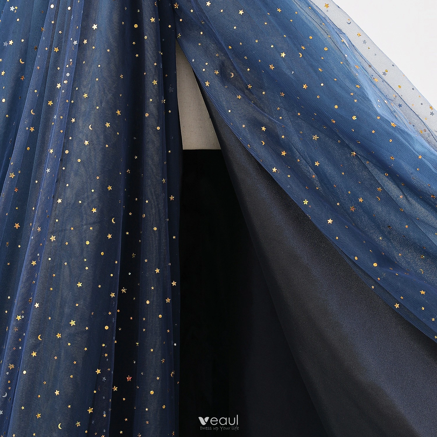 Glamorous Navy Blue Star Moon Prom Dresses 2025 Split Front Sweet 16 Homecoming Ruffle
