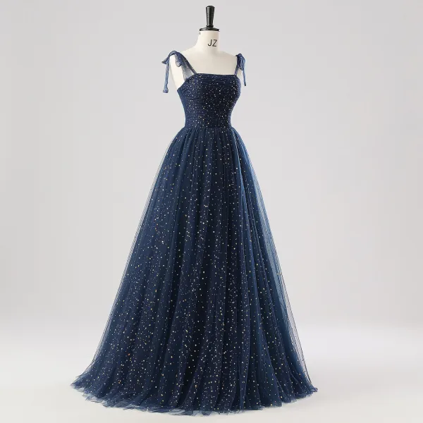 Glamorous Navy Blue Star Moon Prom Dresses 2025 Split Front Sweet 16 Homecoming Ruffle