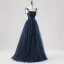 Glamorous Navy Blue Star Moon Prom Dresses 2025 Split Front Sweet 16 Homecoming Ruffle Tulle Formal Dresses Crossed Straps Floor-Length / Long