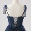 Glamorous Navy Blue Star Moon Prom Dresses 2025 Split Front Sweet 16 Homecoming Ruffle Tulle Formal Dresses Crossed Straps Floor-Length / Long