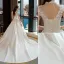 Chinese style Satin Wedding Dresses 2017 A-Line / Princess Backless High Neck Short Sleeve Appliques White Lace