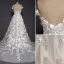 Luxury / Gorgeous Champagne Beach Wedding Dresses 2017 A-Line / Princess Scoop Neck Short Sleeve Appliques Lace Backless Detachable Chapel Train