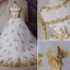Scintillantes Blanche Doré Robe De Mariée 2017 Encolure Dégagée épaules Manches Longues Appliques En Dentelle Paillettes Robe Boule Royal Train