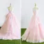 Herlig Prinsesse Kjæreste Uten Ermer Rødmende Rosa Organza Brudekjoler 2017 Appliques Blonder Buste Domstol Tog