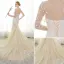 Romantique Champagne Robe De Mariée 2017 Trompette / Sirène 3/4 Manches Appliques En Dentelle Fleur Perlage Cristal Volants Tribunal Train