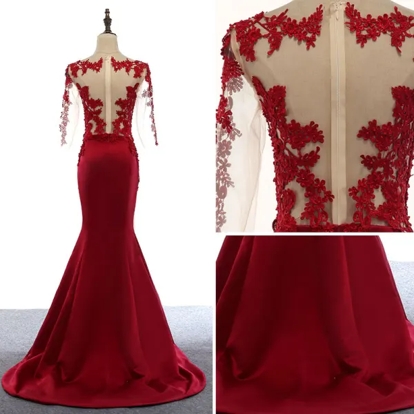 Modern / Fashion Evening Dresses  2017 Scoop Neck Appliques 3/4 Sleeve Trumpet / Mermaid Lace Formal Dresses