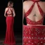 Sparkly 2 Piece Burgundy Evening Dresses  2017 Trumpet / Mermaid Halter Sleeveless Beading Crystal Rhinestone Satin Chiffon Backless Formal Dresses