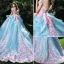 Étourdissant Robe De Mariée 2017 Encolure Dégagée Manches Courtes Dos Nu Appliques Rougissant Rose Fleur Organza Volants Robe Boule Chapel Train