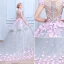 Stunning Amazing / Unique Wedding Dresses 2017 Scoop Neck Sleeveless Appliques Bow Lace Blushing Pink Flower Grey Organza Ball Gown Prom Dresses Chapel Train