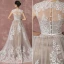 Romantique Plage Champagne Robe De Mariée 2017 Princesse Manches Courtes Encolure Dégagée Appliques En Dentelle Train De Balayage