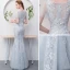 Chic / Beautiful Grey Evening Dresses  2018 Ball Gown Beading Lace Flower V-Neck Short Sleeve Floor-Length / Long Formal Dresses