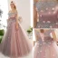 Vintage / Retro Blushing Pink Prom Dresses 2018 Ball Gown Appliques Beading Crystal Sequins Off-The-Shoulder Backless Sleeveless Floor-Length / Long Formal Dresses