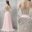 Glittrande Rodnande Rosa Balklänningar 2017 Halterneck Beading Rhinestone Paljetter Slits Fram Långa Chiffong Formella Klänningar