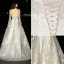Modern / Fashion Champagne Wedding Dresses 2017 A-Line / Princess Square Neckline Long Sleeve Appliques Lace Sweep Train