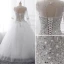 Luxury / Gorgeous White Crystal Wedding Dresses 2017 Scoop Neck Long Sleeve Beading Rhinestone Pearl Sequins Floor-Length / Long Ball Gown