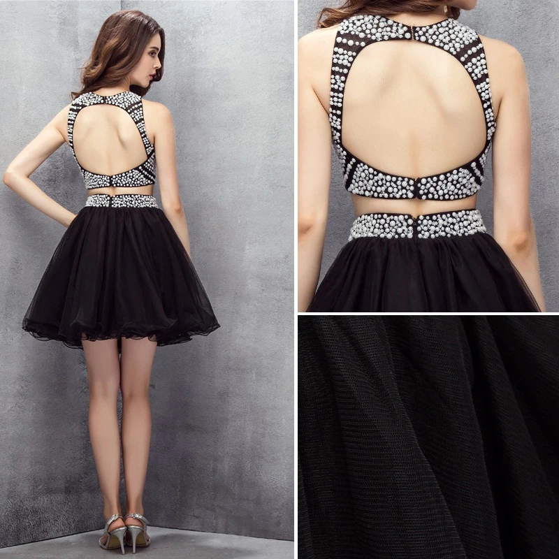 sachin and babi light blue dress 2 Piece Black Cocktail Dresses 2017 Scoop Neck Sleeveless Beading Pearl  Backless Short Tulle Homecoming Formal