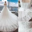 Elegant Wedding Dresses 2017 A-Line / Princess Scoop Neck Long Sleeve Appliques Pierced Lace Backless Chapel Train