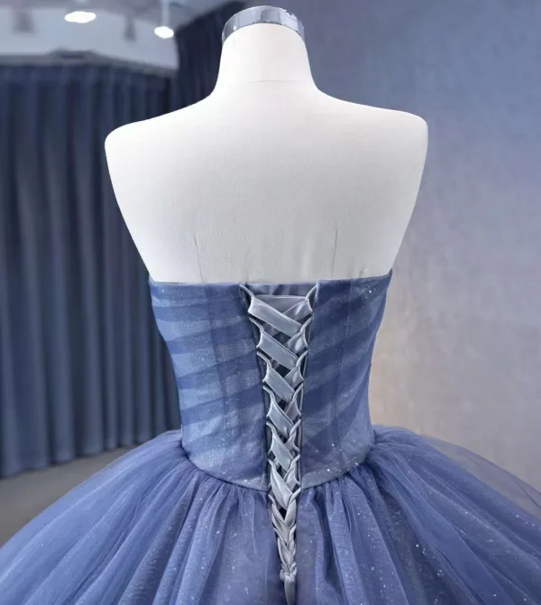 High End Meeresblau Fallende Rüsche Applikationen Glanz Pailletten Ballkleider 2023 Ballkleid Bandeau Ärmellos Rückenfreies Hof-Schleppe Ball Festliche Kleider
