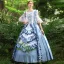 Medieval Vintage / Retro Pool Blue Ball Gown Prom Dresses 2024 Crossed Straps Lace Floral Floor-Length / Long Square Neckline Satin Pageant Cosplay 1/2 Sleeves Prom Formal Dresses