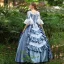 Medieval Vintage / Retro Pool Blue Ball Gown Prom Dresses 2024 Crossed Straps Lace Floral Floor-Length / Long Square Neckline Satin Pageant Cosplay 1/2 Sleeves Prom Formal Dresses