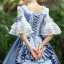 Medieval Vintage / Retro Pool Blue Ball Gown Prom Dresses 2024 Crossed Straps Lace Floral Floor-Length / Long Square Neckline Satin Pageant Cosplay 1/2 Sleeves Prom Formal Dresses