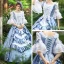 Medieval Vintage / Retro Pool Blue Ball Gown Prom Dresses 2024 Crossed Straps Lace Floral Floor-Length / Long Square Neckline Satin Pageant Cosplay 1/2 Sleeves Prom Formal Dresses