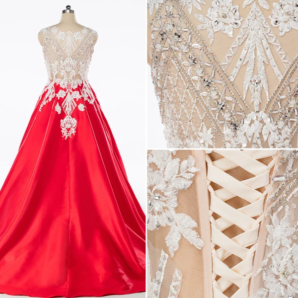Luxe Rouge Robe De Bal 2017 Sans Manches Perlage Paillettes Faux Diamant Volants Appliques Dos Nu Glitter Satin Robe De Ceremonie