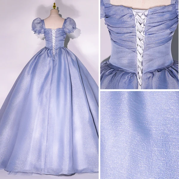 Elegant Ocean Blue Prom Dresses 2022 Ball Gown Square Neckline Puffy Short Sleeve Backless Floor-Length / Long Formal Dresses
