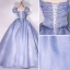 Elegant Ocean Blue Prom Dresses 2022 Ball Gown Square Neckline Puffy Short Sleeve Backless Floor-Length / Long Formal Dresses