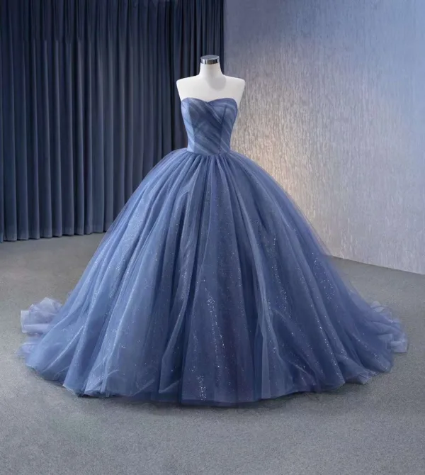High End Meeresblau Fallende Rüsche Applikationen Glanz Pailletten Ballkleider 2023 Ballkleid Bandeau Ärmellos Rückenfreies Hof-Schleppe Ball Festliche Kleider