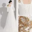 Mode Ivory / Creme Pailletten Abend Overall 2021 V-Ausschnitt 3/4 Ärmel Rückenfreies Lange Abendkleider