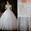 Affordable Ivory Glitter Sequins Wedding Dresses 2021 Ball Gown Off-The-Shoulder Lace Flower Short Sleeve Backless Floor-Length / Long Wedding