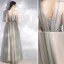 Modern / Fashion Grey Evening Dresses  2020 A-Line / Princess Scoop Neck Star Sequins Backless Crystal Sleeveless Floor-Length / Long Formal Dresses