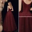 Sexy Burgundy Evening Dresses  2021 Beading Sequins Tulle Spaghetti Straps Sleeveless Backless A-Line / Princess Floor-Length / Long Evening Party Formal Dresses