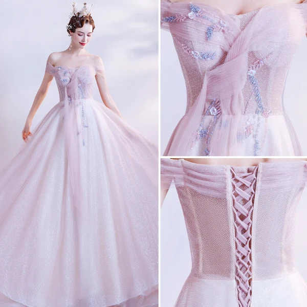 Charmant Rose Bonbon Paillettes Robe De Bal 2021 Princesse De l'épaule Sans Manches Dos Nu Longue Promo Robe De Ceremonie