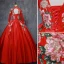 Chinese style Red Prom Dresses 2019 A-Line / Princess High Neck Appliques Lace Pearl 3/4 Sleeve Backless Floor-Length / Long Formal Dresses