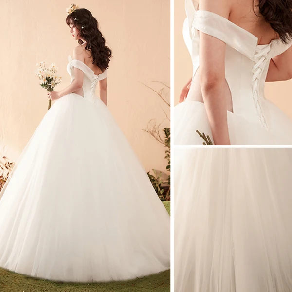 Elegant Ivory Wedding Dresses 2018 Ball Gown Bow Off-The-Shoulder Backless Sleeveless Floor-Length / Long Wedding