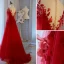 Chic / Beautiful Burgundy Evening Dresses  2019 A-Line / Princess Scoop Neck Beading Crystal Lace Flower Appliques 3/4 Sleeve Sweep Train Formal Dresses