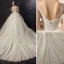 Audrey Hepburn Style Champagne Wedding Dresses 2019 Ball Gown Scoop Neck Lace Flower Short Sleeve Backless Cathedral Train