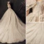 Audrey Hepburn Style Champagne Wedding Dresses 2019 Ball Gown Off-The-Shoulder Lace Flower Sequins Short Sleeve Backless Royal Train