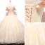 Chic / Beautiful Champagne Prom Dresses 2019 Ball Gown Off-The-Shoulder Lace Flower Appliques Short Sleeve Backless Floor-Length / Long Formal Dresses