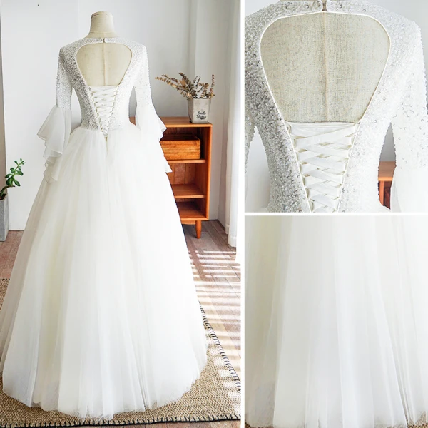 Elegante Ivory / Creme Brautkleider / Hochzeitskleider 2019 Ballkleid Eckiger Ausschnitt Perlenstickerei Pailletten Glockenhülsen Rückenfreies Lange