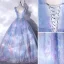 Elegant Sky Blue Glitter Prom Dresses 2021 Ball Gown Ruffle Square Neckline Sleeveless Backless Floor-Length / Long Formal Dresses