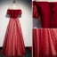 Chic / Belle Bordeaux Robe De Soirée 2019 Princesse De l'épaule Tachetée Manches Courtes Dos Nu Longue Robe De Ceremonie