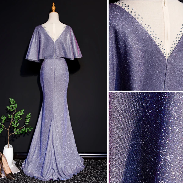 Charmant Traube Abendkleider 2019 Meerjungfrau Tiefer V-Ausschnitt Glanz Polyester Strass 1/2 Ärmel Lange Festliche Kleider