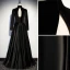Vintage / Retro Black Evening Dresses  2019 A-Line / Princess High Neck Suede Bow Long Sleeve Backless Floor-Length / Long Formal Dresses