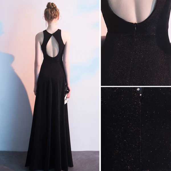 Sexy Noire Robe De Soirée 2019 Princesse Sans Manches Faux Diamant Titulaire Dos Nu Longue Robe De Ceremonie
