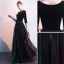 Elegant Black Evening Dresses  2019 A-Line / Princess Scoop Neck Suede 1/2 Sleeves Floor-Length / Long Formal Dresses