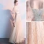 Charming Champagne Evening Dresses  2019 A-Line / Princess Square Neckline Sequins Sash Short Sleeve Backless Floor-Length / Long Formal Dresses